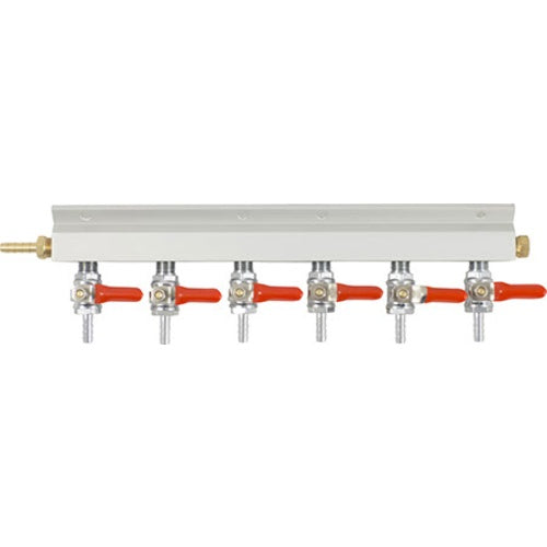 Gas Manifold : 6 Way (Aluminum) 1/4 in. Barb