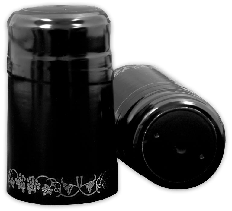 Bottle Shrink Capsules: Black with Silver Grapes (30 Count)