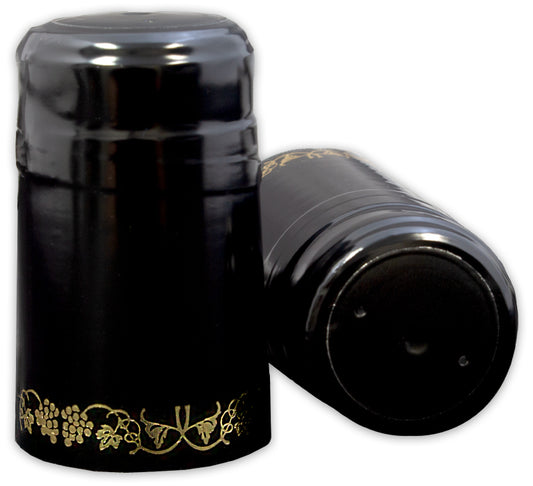 Bottle Shrink Capsules: Black with Gold Grapes (30 Count)