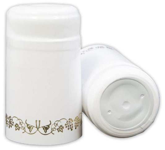 Bottle Shrink Capsules: White with Gold Grapes (30 Count)