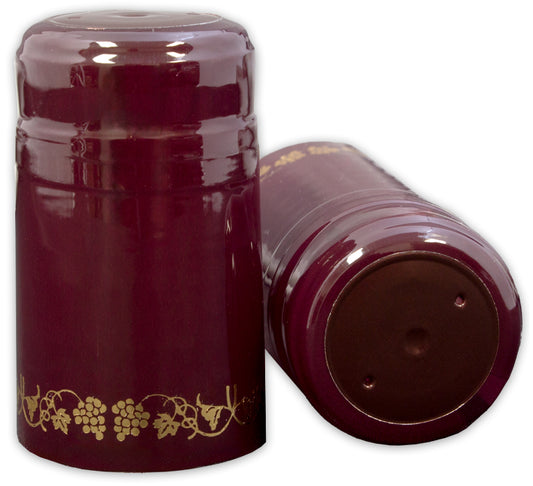 Bottle Shrink Capsules: Burgundy with Gold Grapes (30 Count)